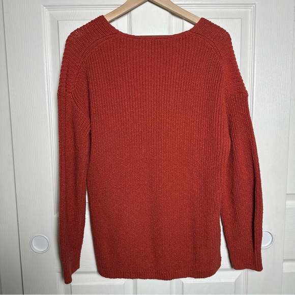 Madewell Ridgeton Large Pullover Sweater Burnt Orange Chunky Knit V-Neck Top - Picture 2 of 10